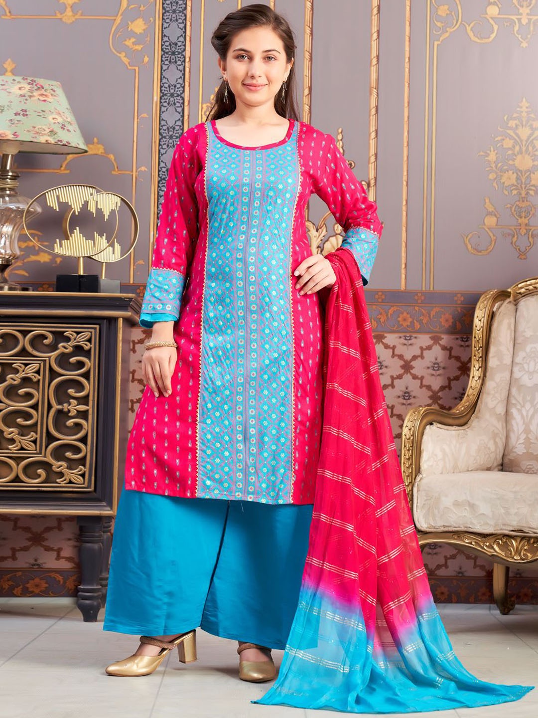

Sangria Girls Foil Printed Straight Kurta, Pink