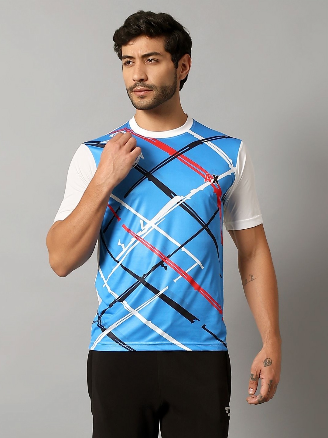 

AUXAMIS Men Printed Raw Edge T-shirt, Blue