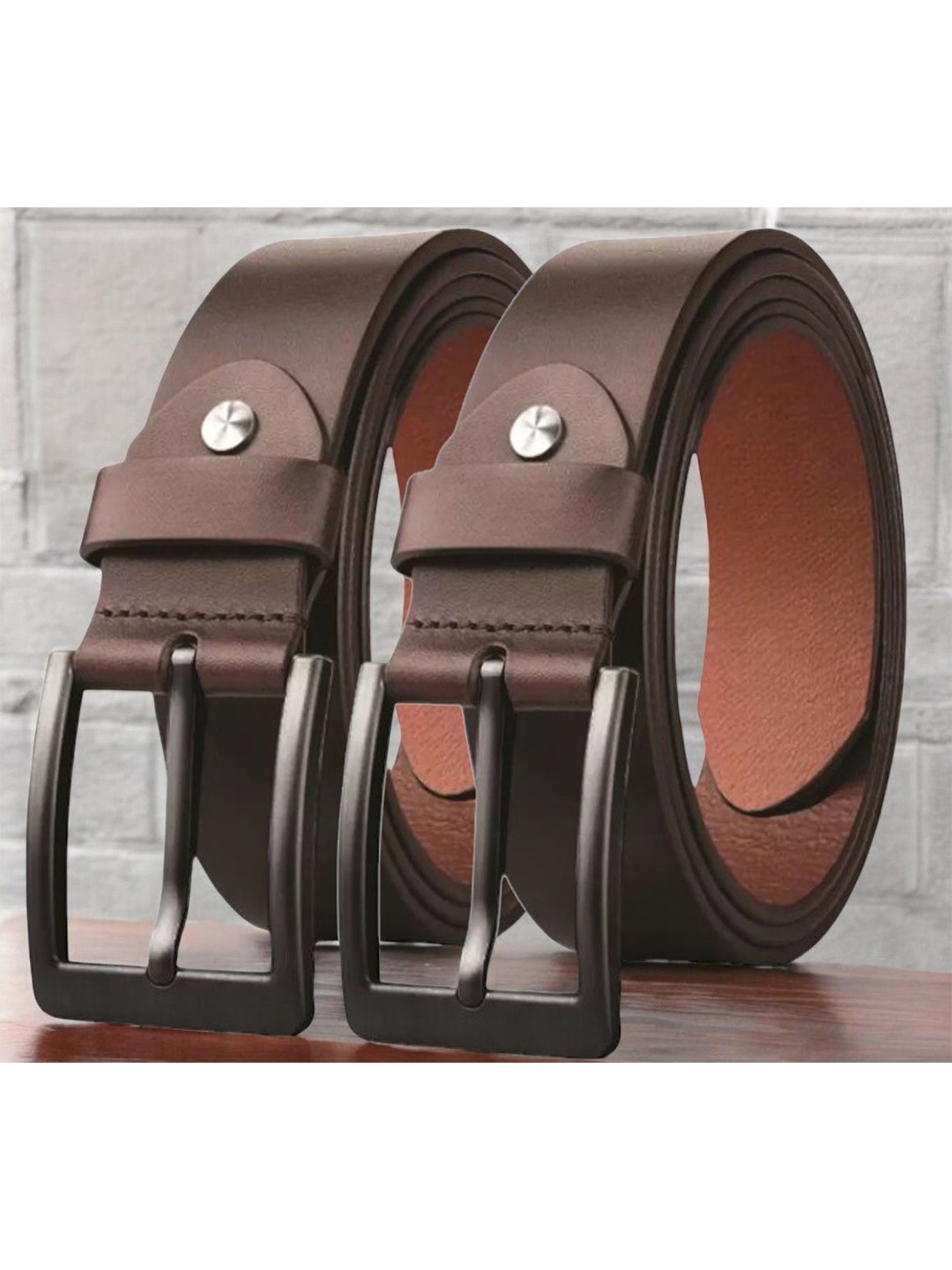 

The Roadster Lifestyle Co Set Of 2 Leather Formal Belts, Brown