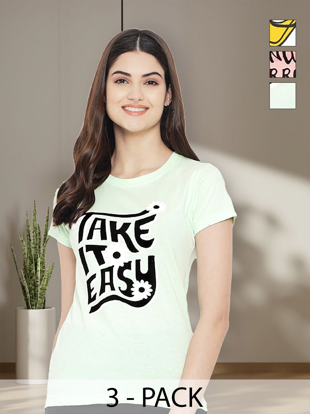 

Tromko Women Typography 3 Printed Applique T-shirt, Multi