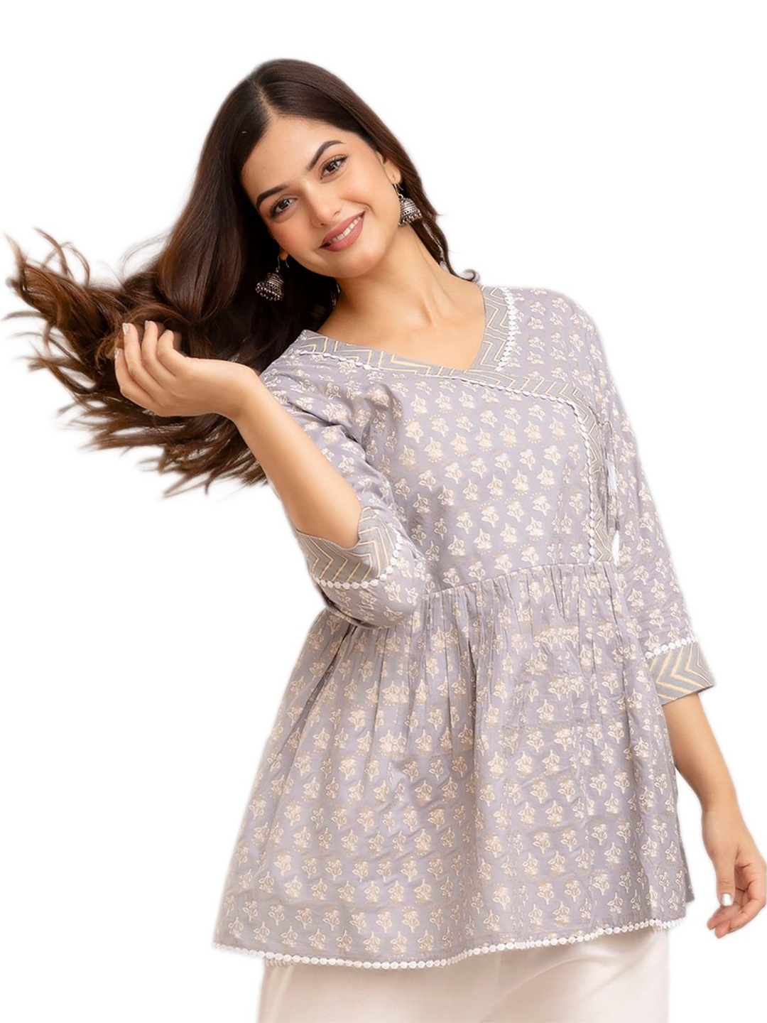 

DMP FASHION Print Cotton Top, Grey