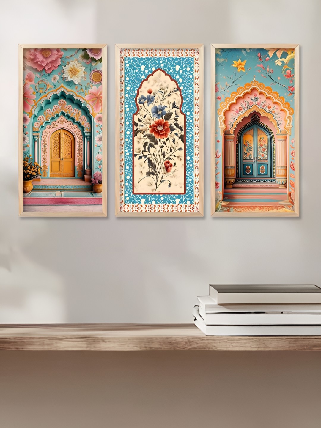 

WALLLANE Blue & Orange 3 Piece Wood Abstract Wall Paintings