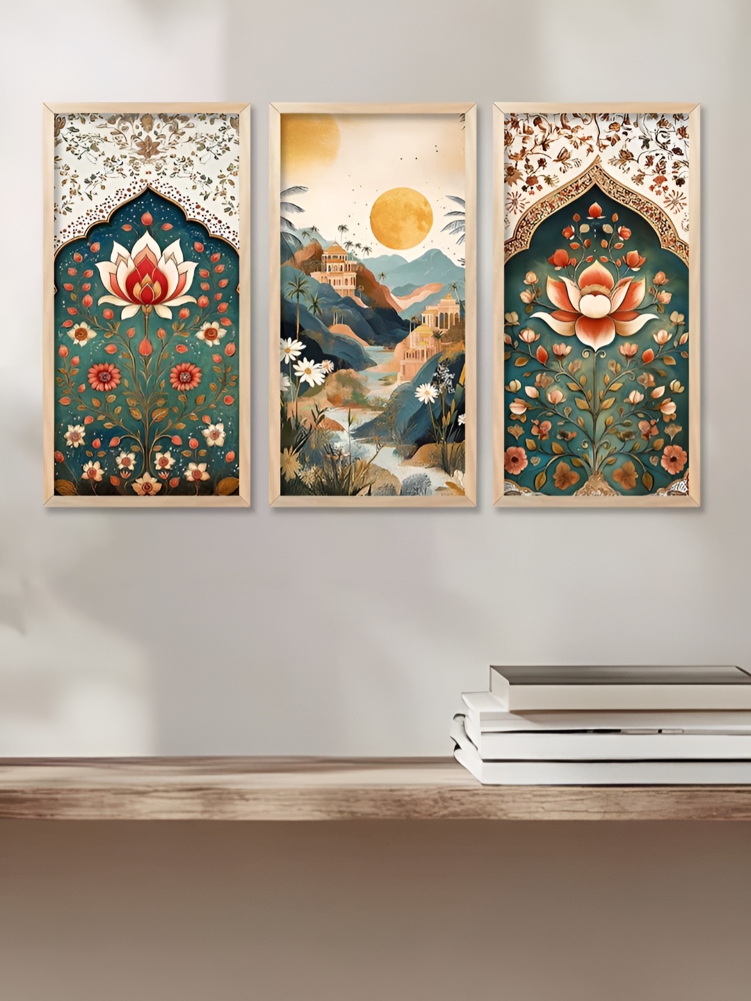 

WALLLANE Brown & Red 3 Piece Wood Abstract Wall Paintings