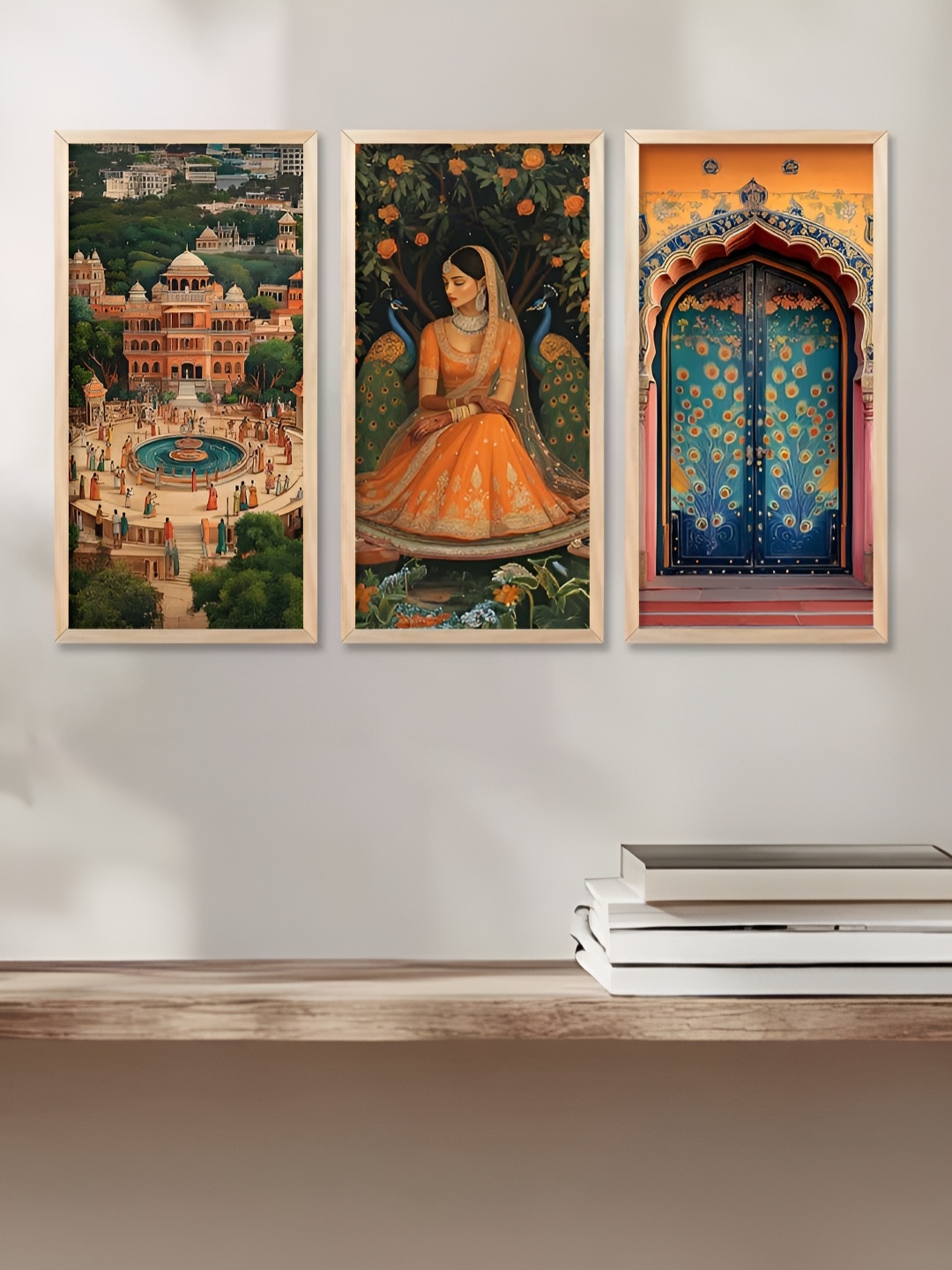 

WALLLANE Brown & Orange 3 Piece Wood Abstract Wall Paintings
