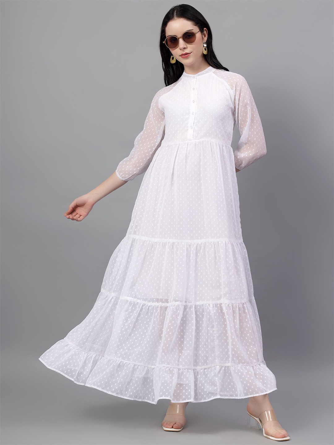 

Bright Nex Puff Sleeve Fit & Flare Maxi Dress, White