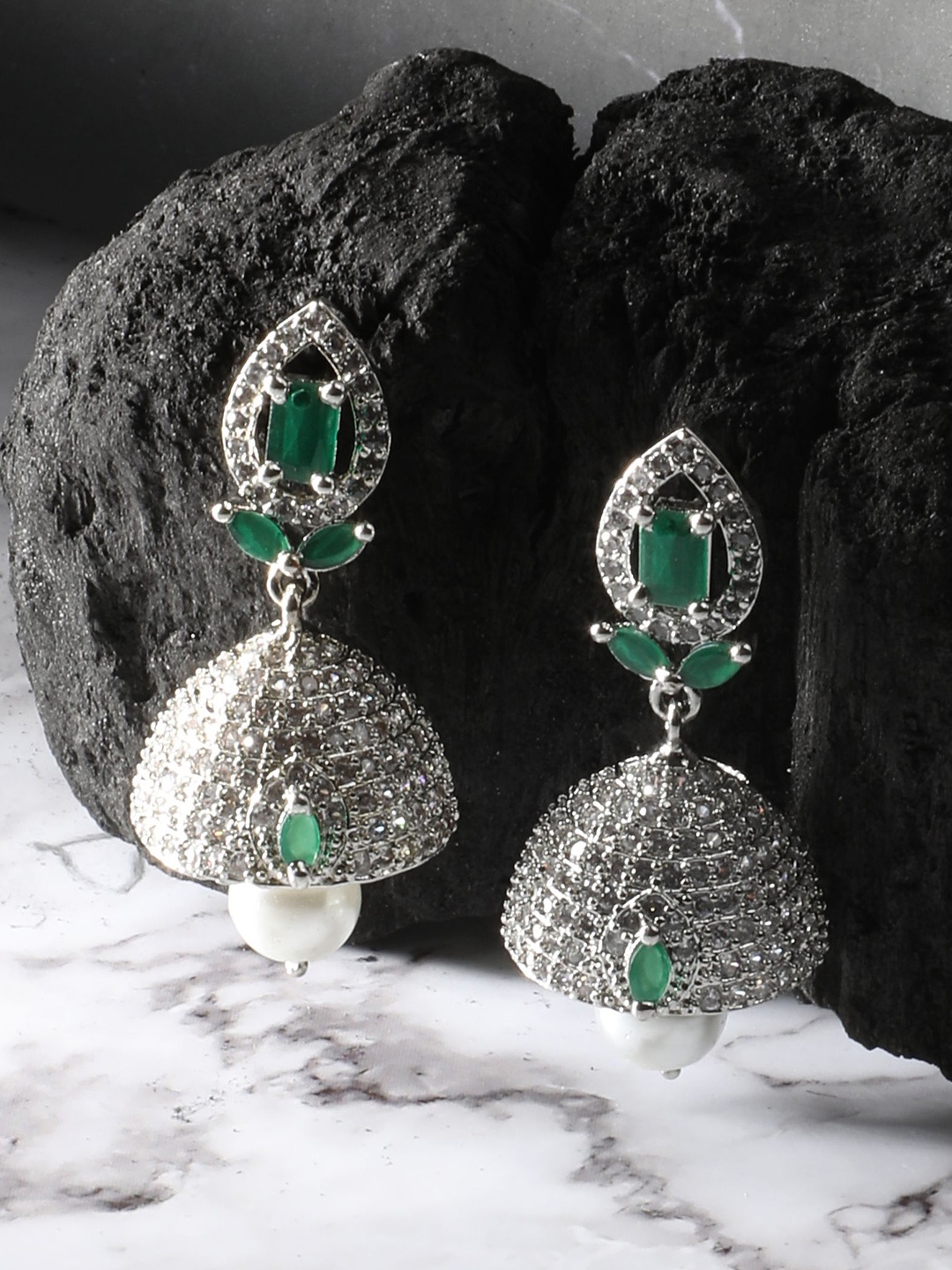 

NILA Contemporary Jhumkas Earrings, Silver