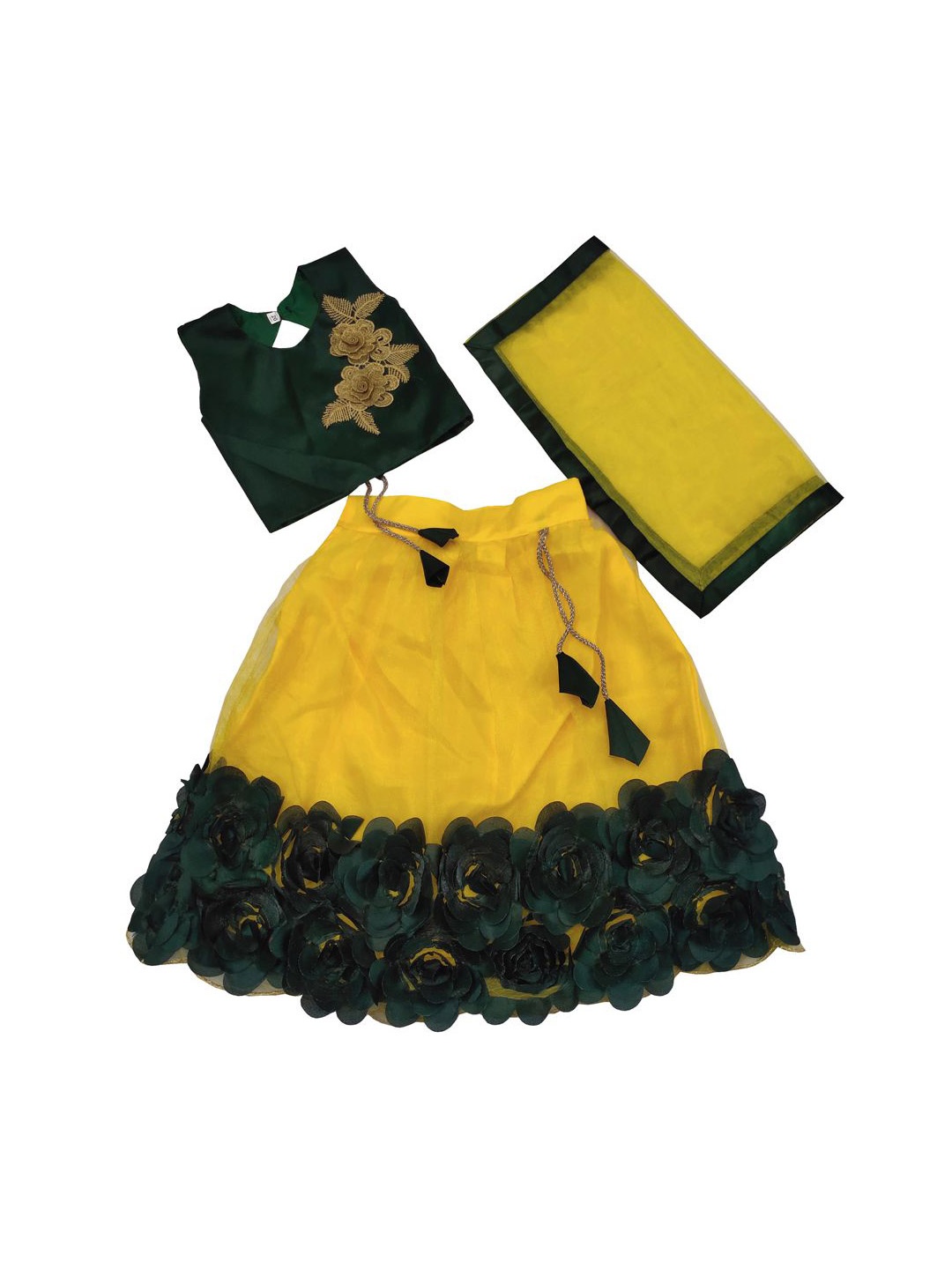 

satyamfab Girls Embroidered Patchwork Ready to Wear Lehenga & Blouse With Dupatta, Yellow