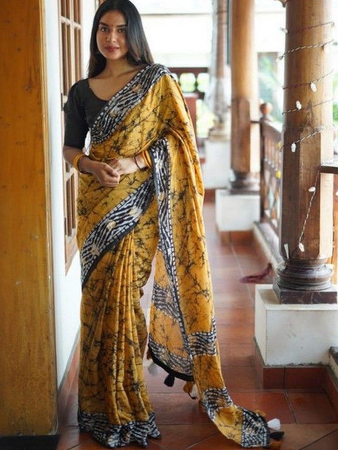 

K 5 Fashion Tie and Dye Pure Cotton Saree, Mustard