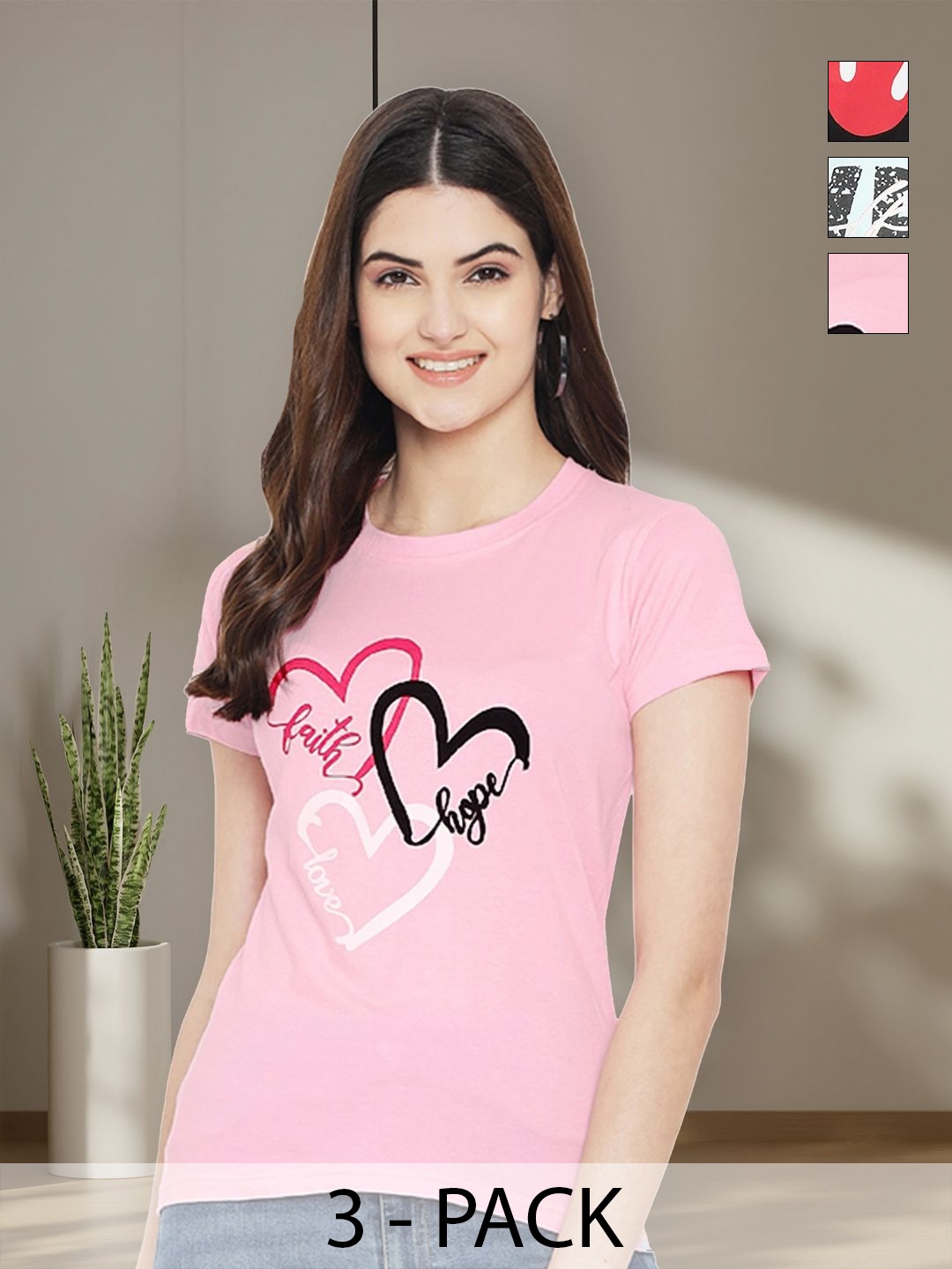 

Tromko Women Typography 3 Printed Applique T-shirt, Multi