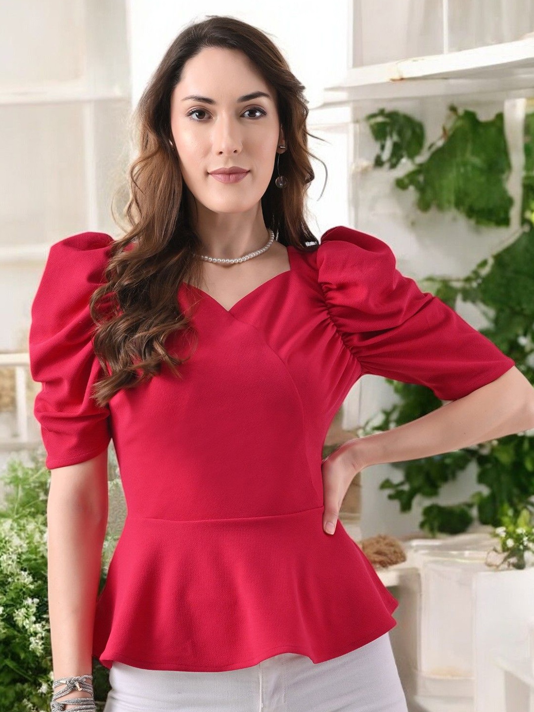 

Arbiter Collection Sweetheart Neck Puff Sleeve Top, Pink
