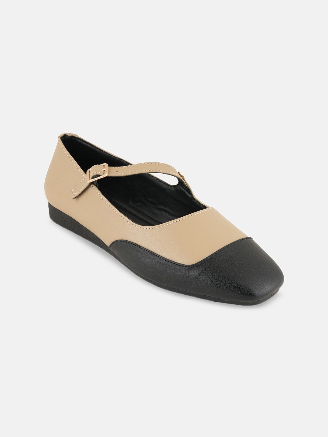 

Chemistry Women Colourblocked Fashion with Buckles Flats, Beige