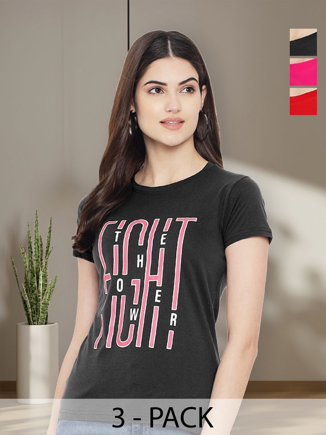 

Tromko Women Typography 3 Printed Applique T-shirt, Multi