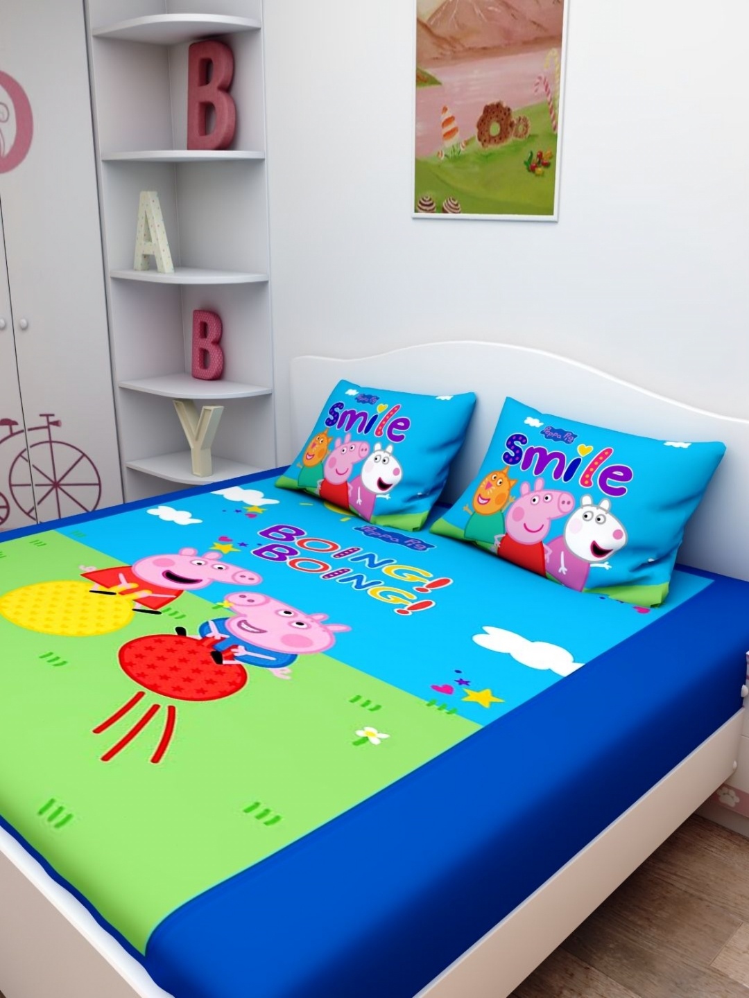 

Athom Living Blue & Red Printed 180 TC Cotton Queen Bedsheet Set 2.70 m x 2.70 m