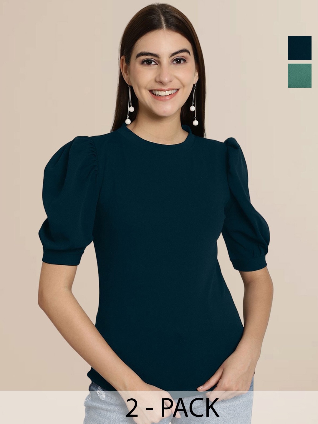 

Tromko Women Pack Of 2 Puff Sleeve Top, Blue