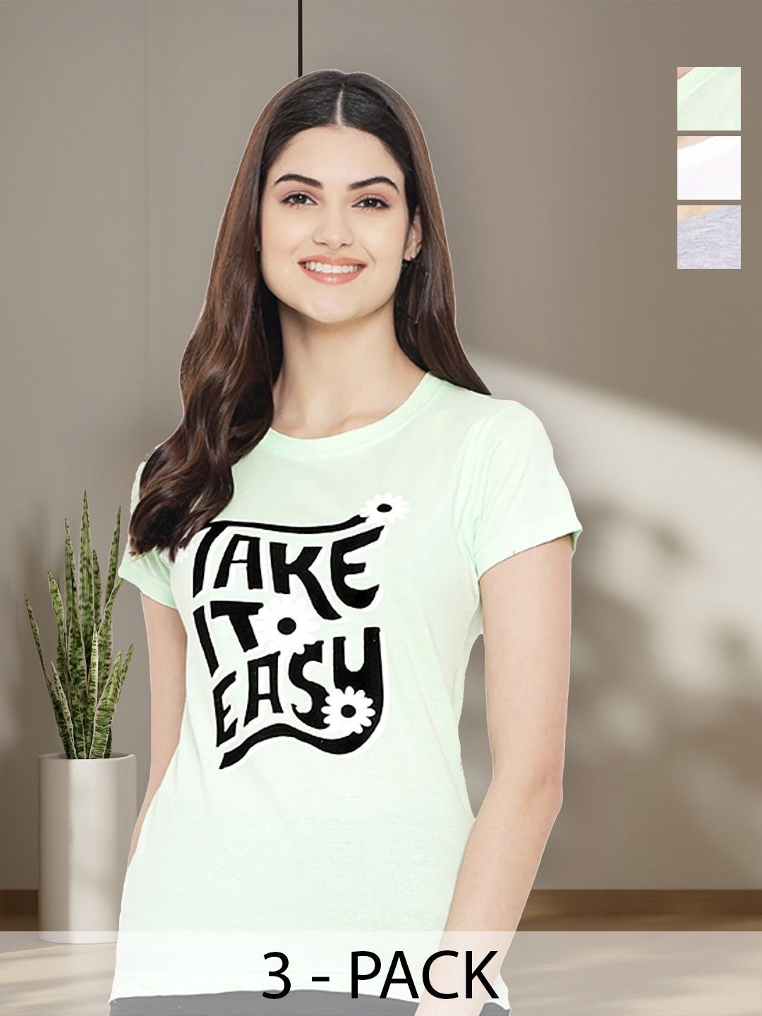 

Tromko Women Typography 3 Printed Applique T-shirt, Multi