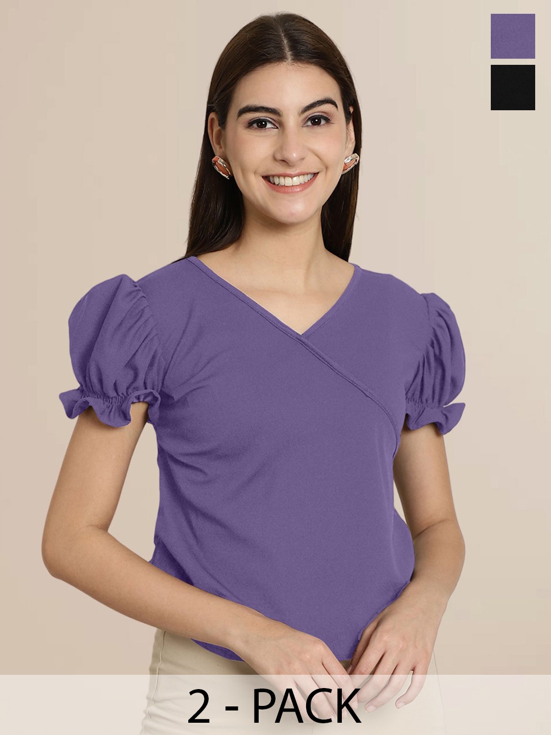 

Tromko Women Pack Of 2 Puff Sleeve Top, Purple