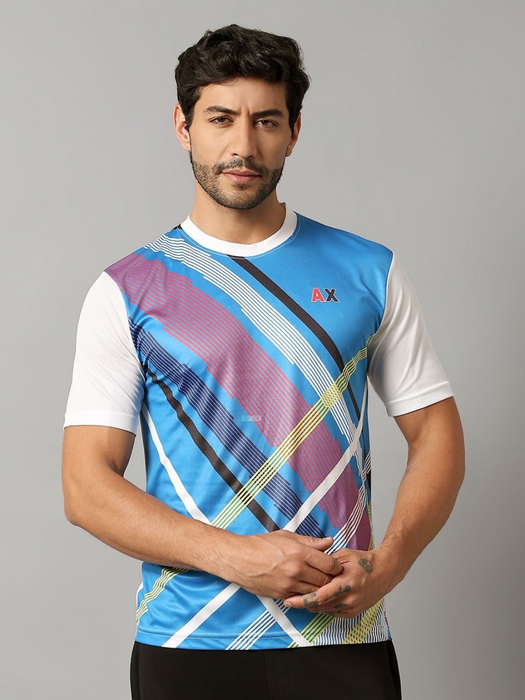 

AUXAMIS Men Printed Pockets T-shirt, Blue