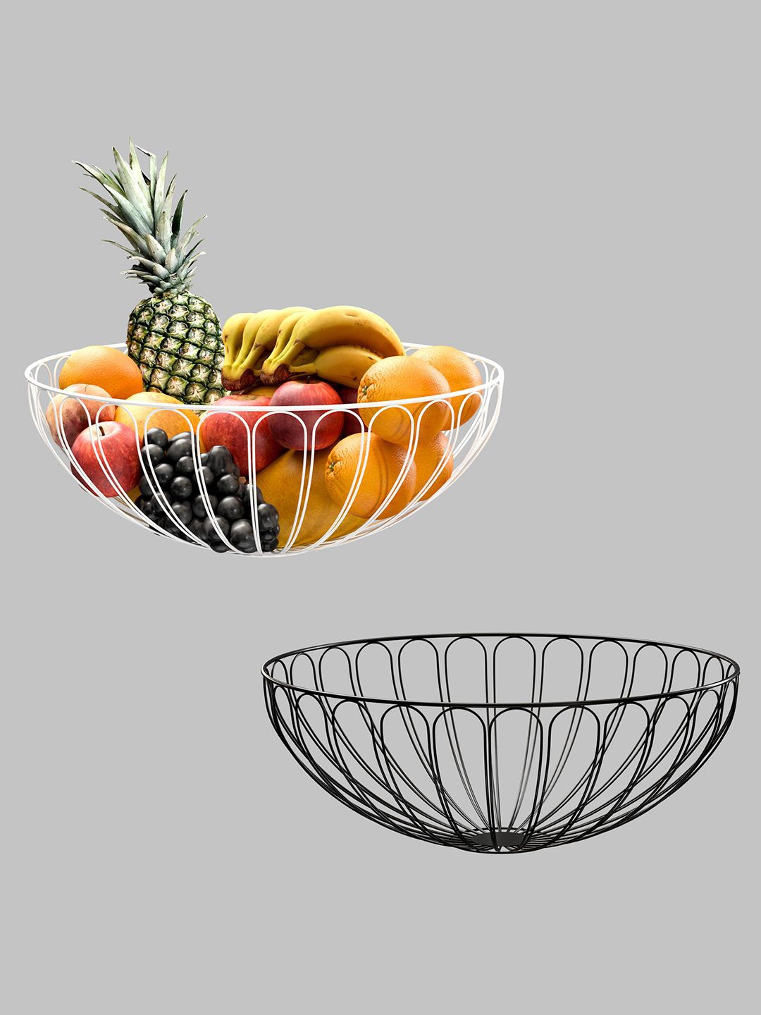 

Kuber Industries Black & White 2 Pieces Metal Fruit and Vegetable Baskets