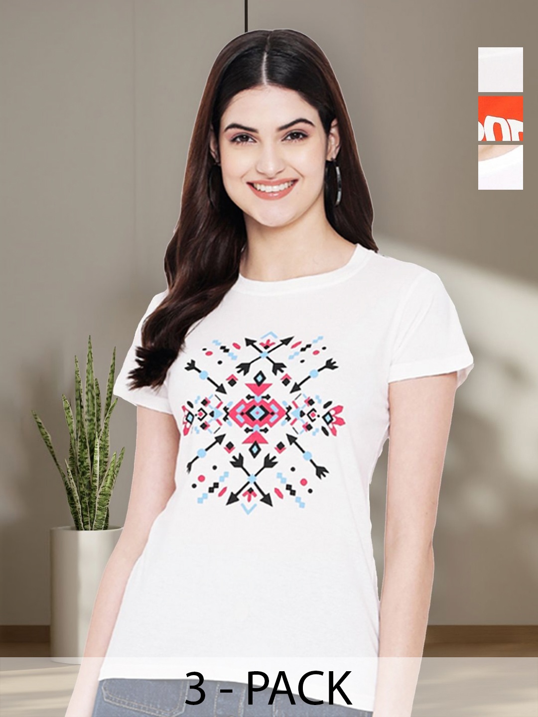 

Tromko Women Typography 3 Printed Applique T-shirt, Multi