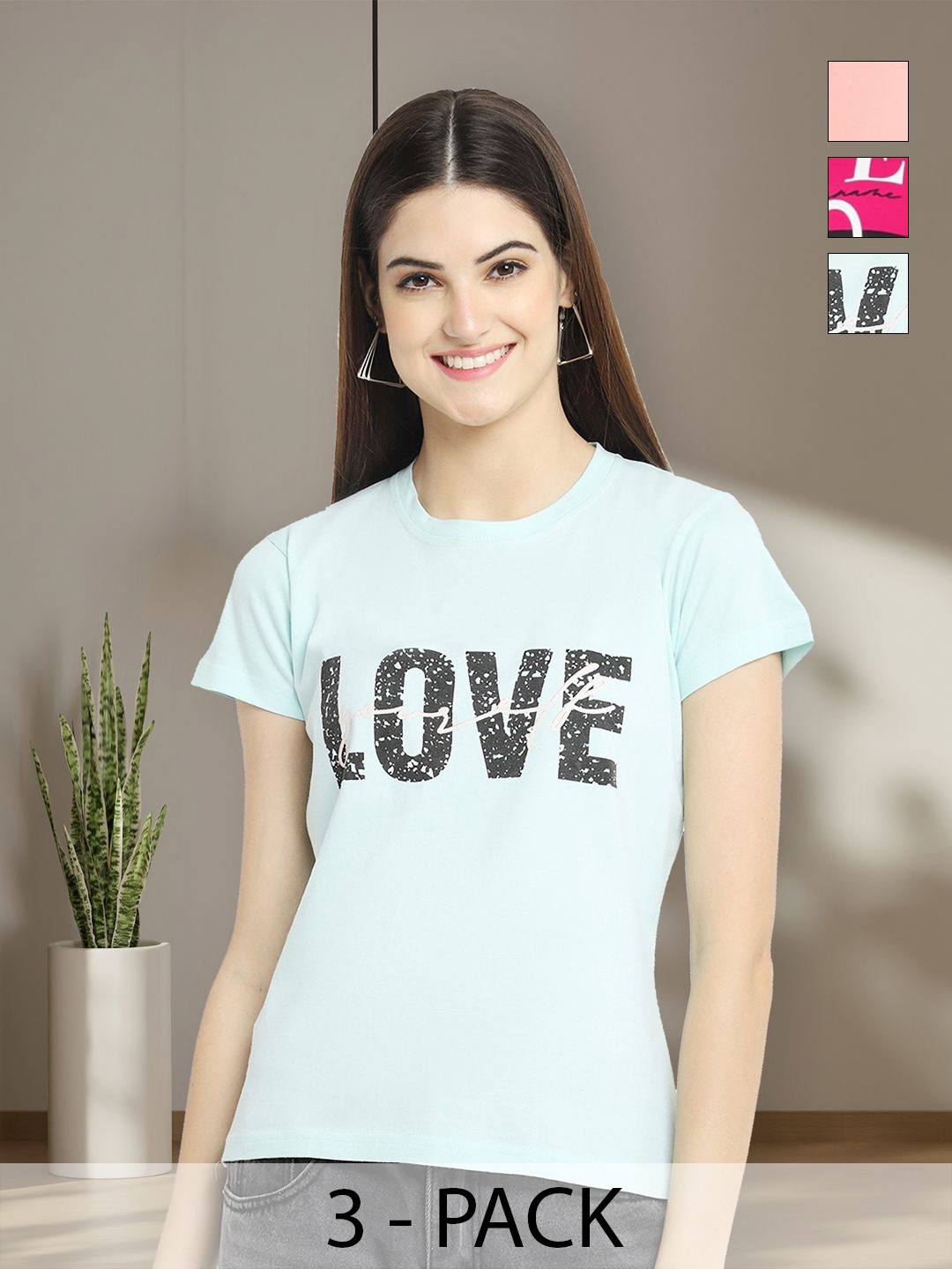 

Tromko Women Typography 3 Printed Applique T-shirt, Multi