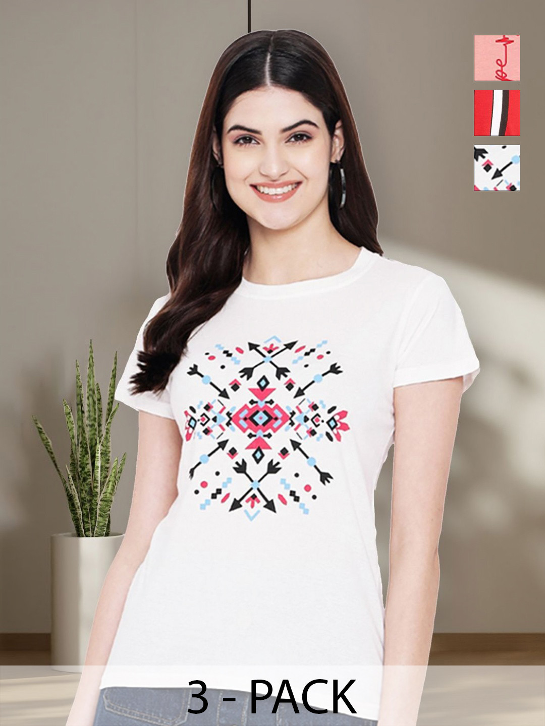 

Tromko Women Typography 3 Printed Applique T-shirt, Multi