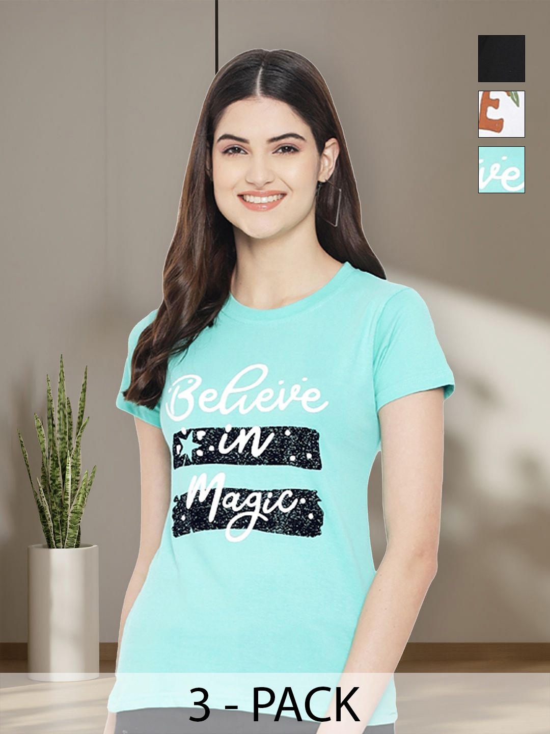 

Tromko Women Typography 3 Printed Applique T-shirt, Multi
