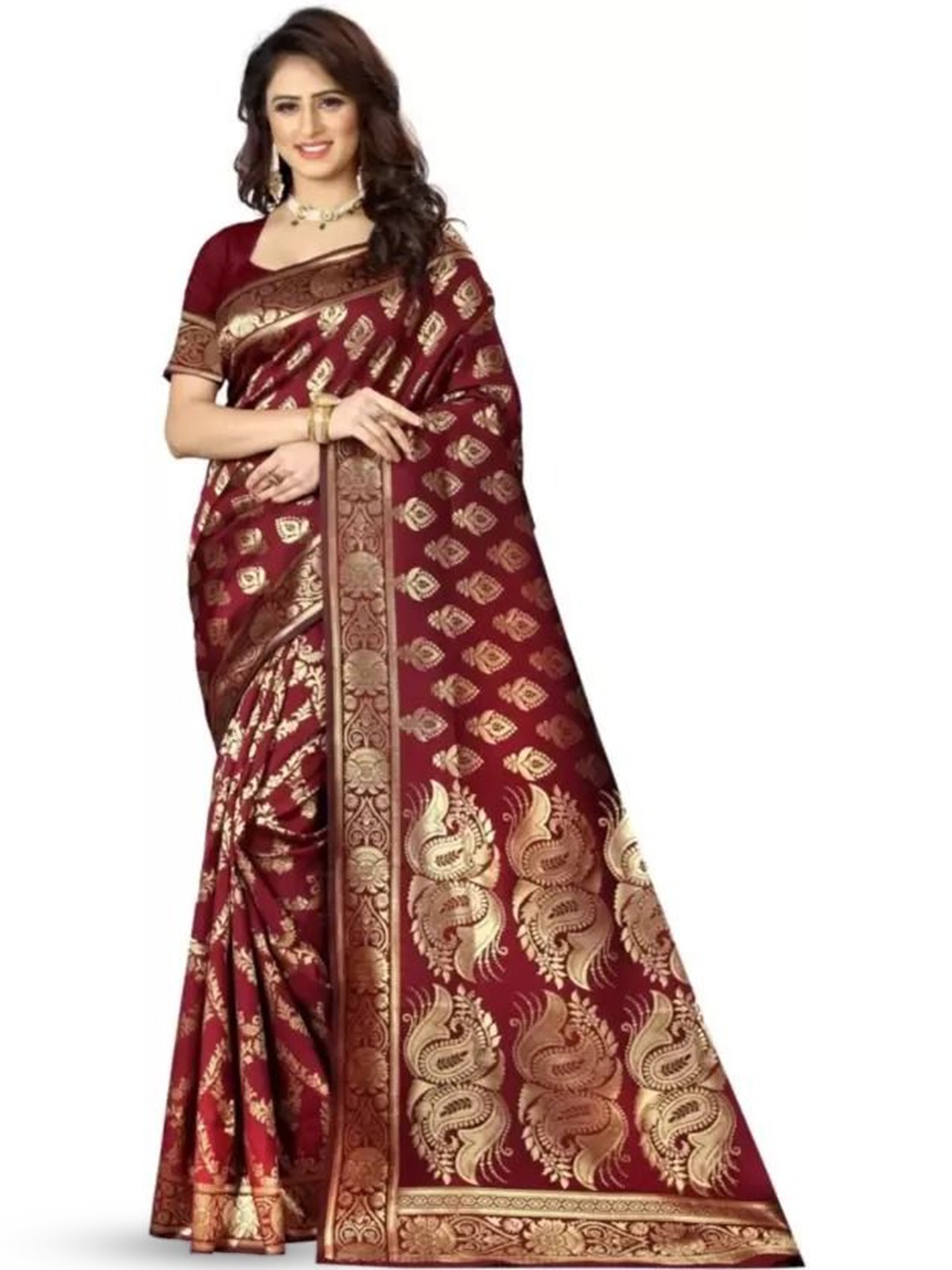 

SAADHVI Woven Design Zari Pure Silk Kanjeevaram Saree, Maroon