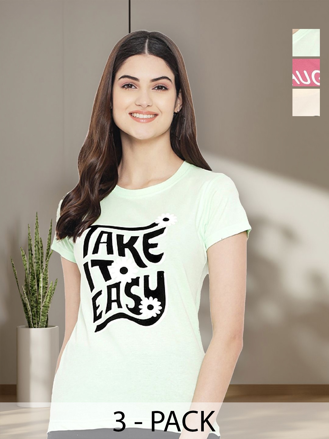 

Tromko Women Typography 3 Printed Applique T-shirt, Multi