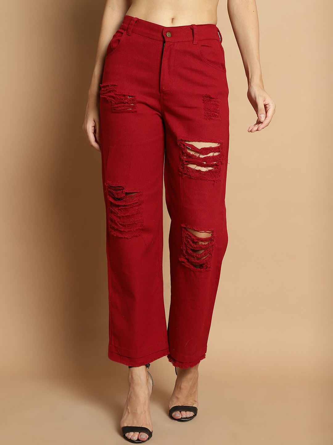 

JAKANARY Women Relaxed High-Rise Easy Wash Trousers, Red