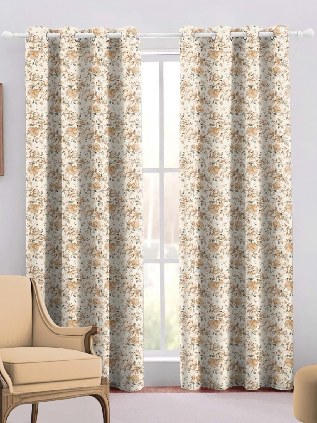 

Trance Home Linen Brown & Beige Set of 2 Floral Door Curtain