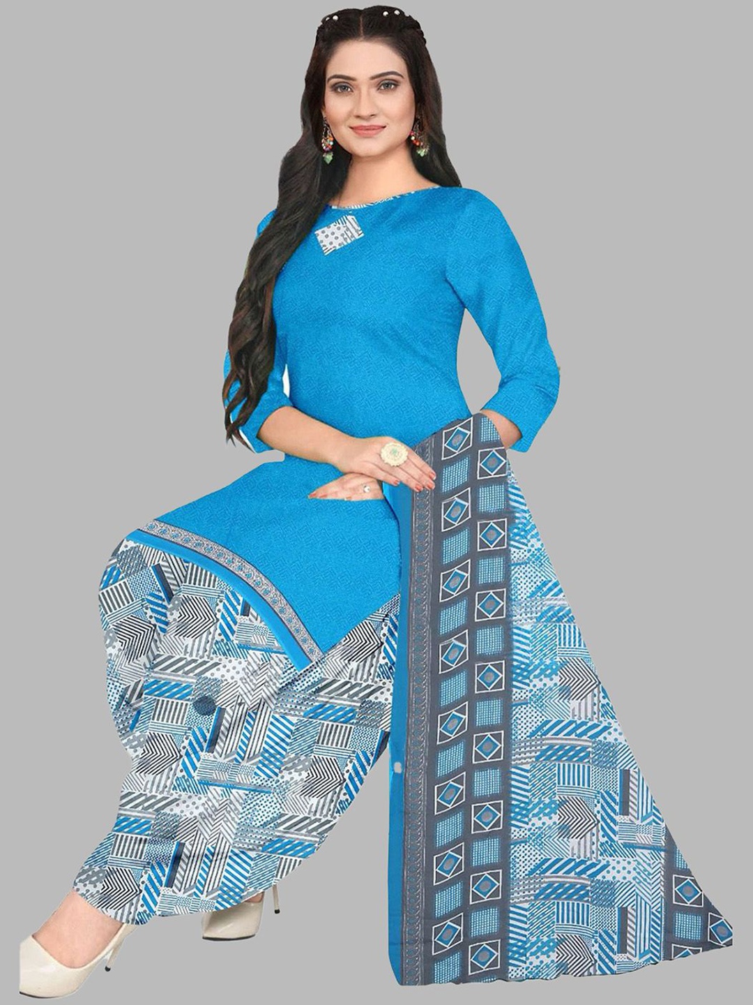 

SIMPLYETHNIC Printed Unstitched Dress Material, Turquoise blue