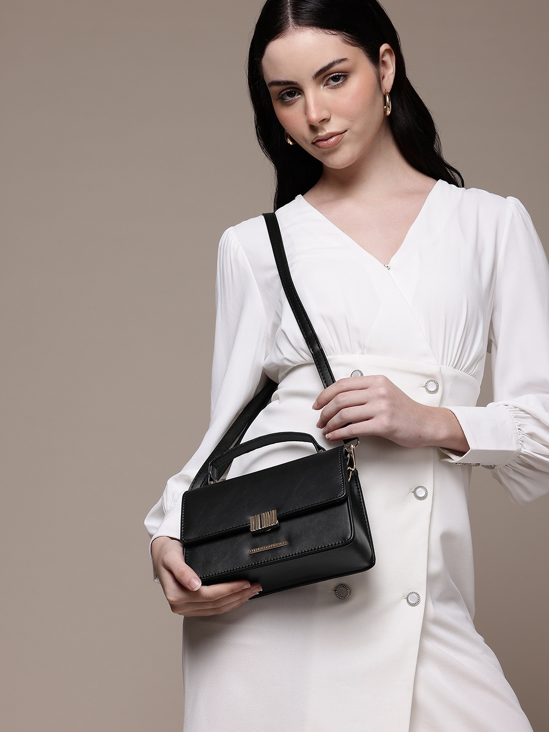 

French Connection Structured Satchel Bag, Black