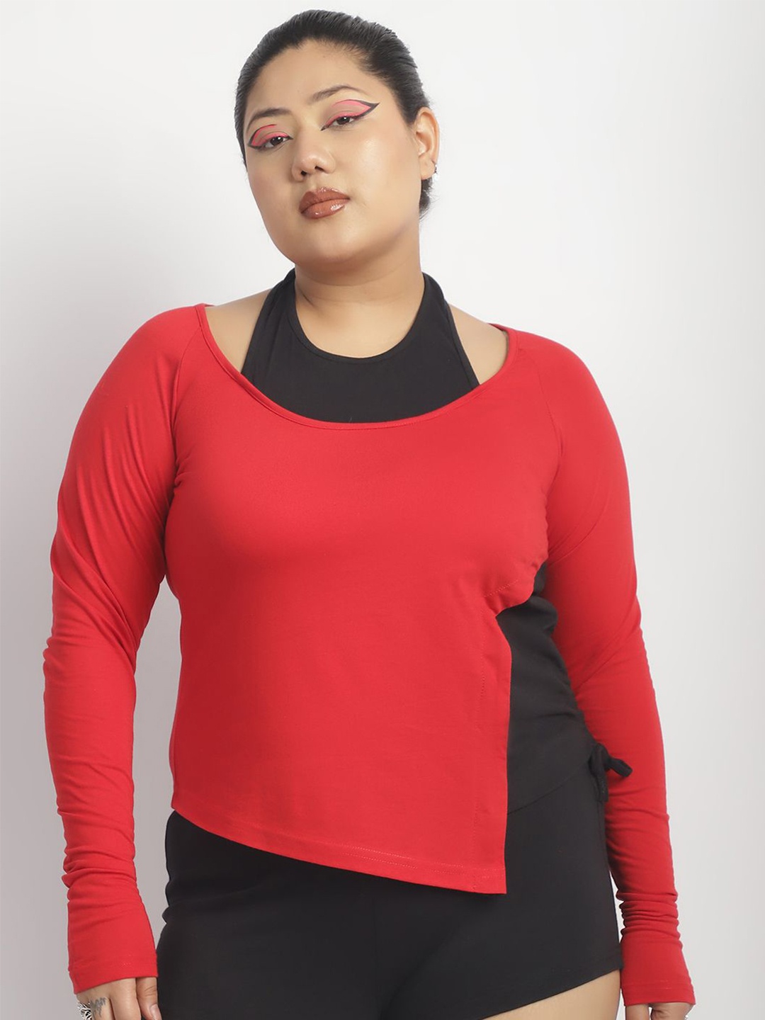 

theRebelinme Women Colourblocked Cotton Top, Red