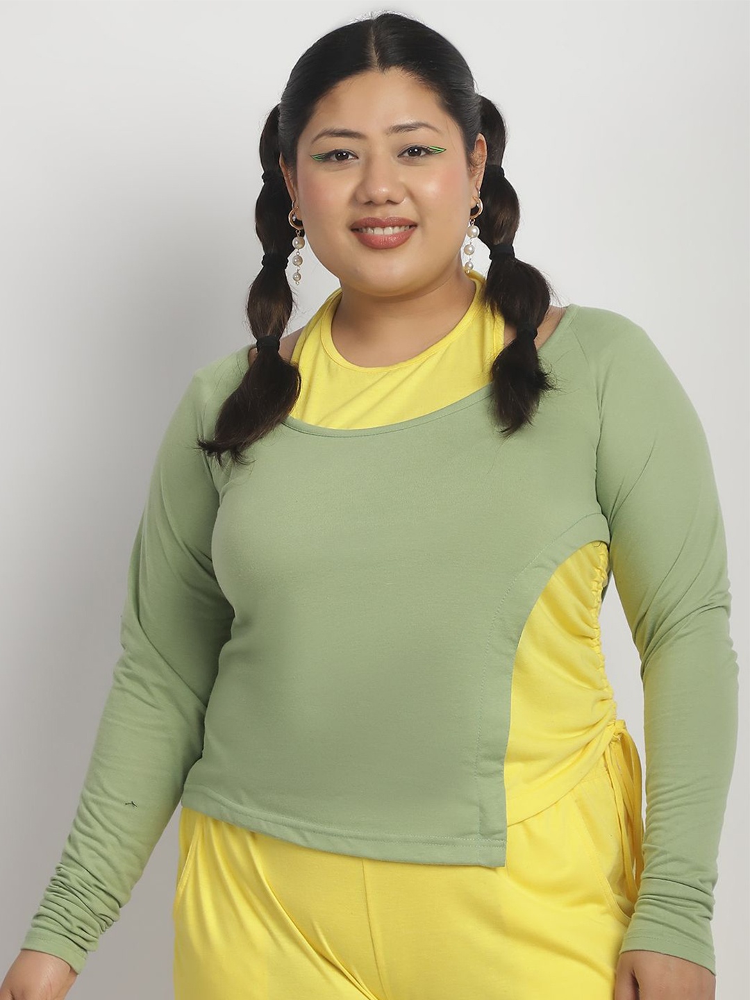 

theRebelinme Colourblocked Cotton Top, Green