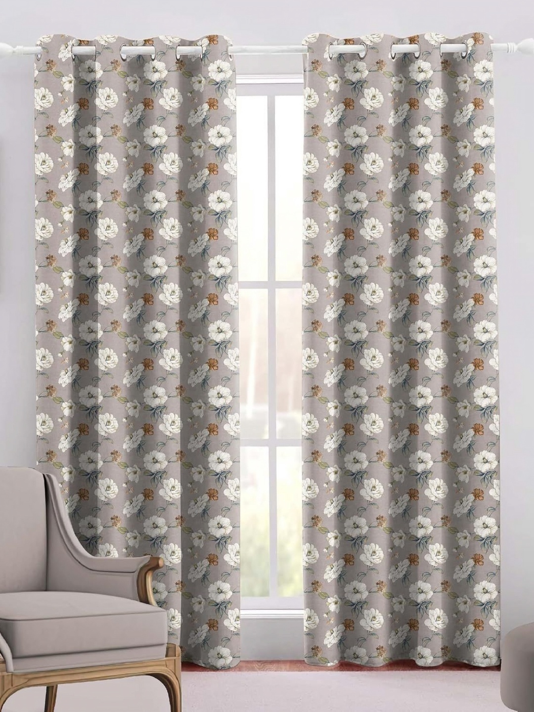 

Trance Home Linen Grey & White Floral Door Curtain