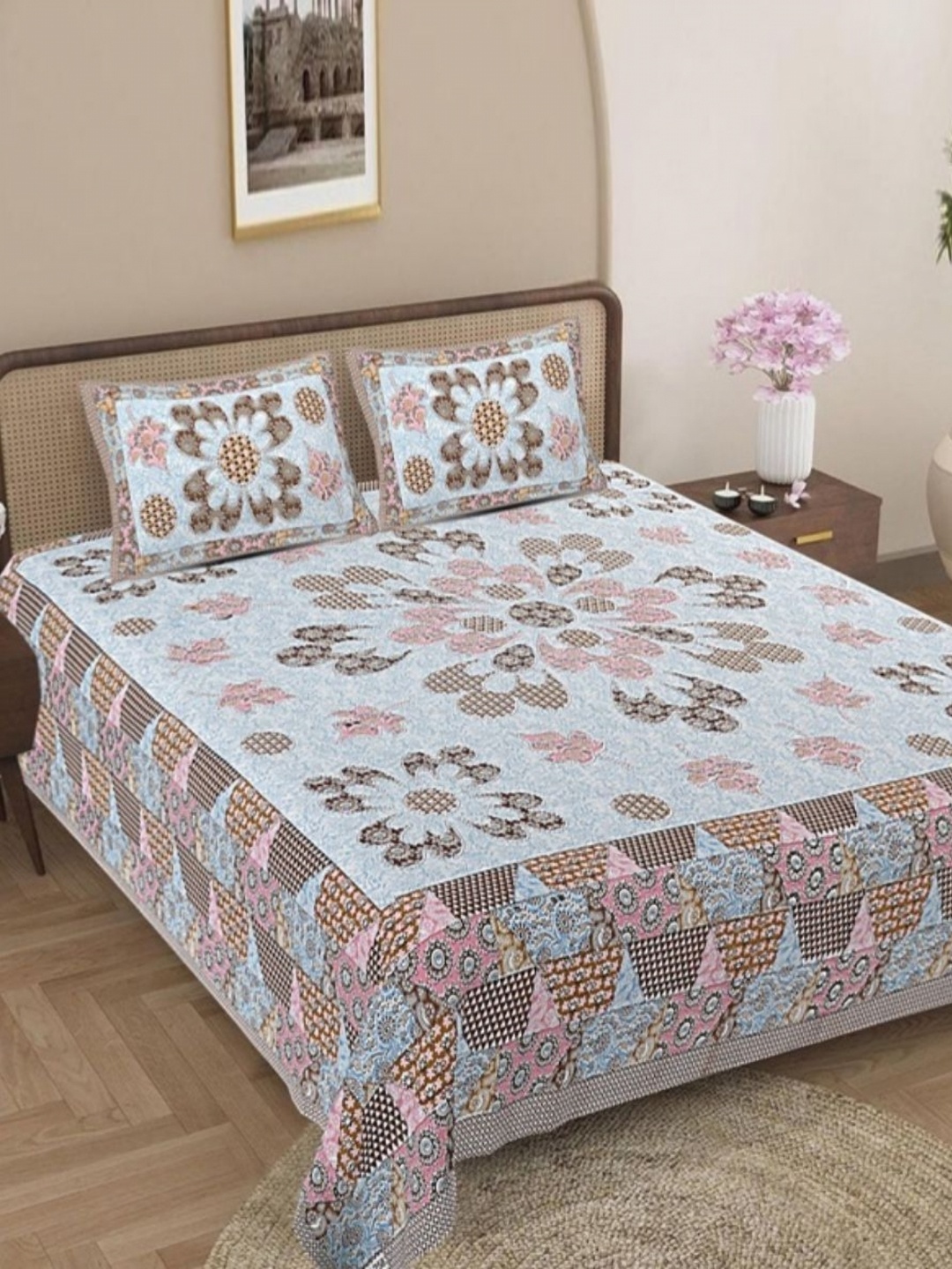 

Jaipur Weaves Orange & Blue Ethnic Motifs 180 TC Cotton King Bedsheet Set 2.74 m x 2.74 m