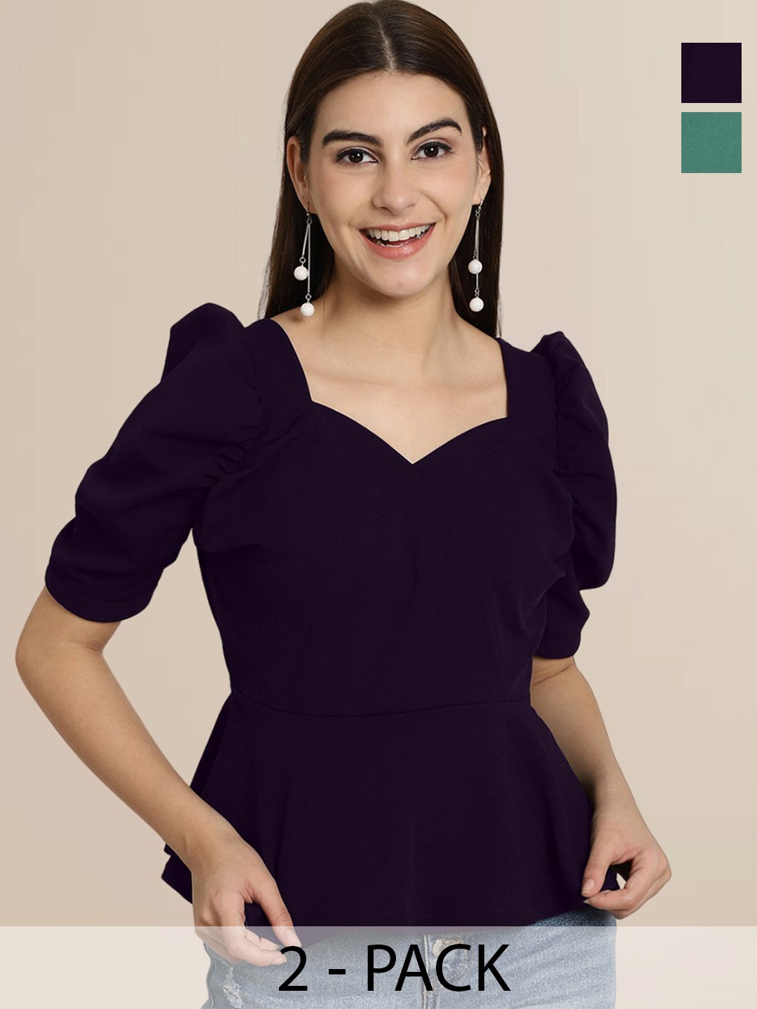 

Tromko Sweetheart Neck Puff Sleeve Top, Multi