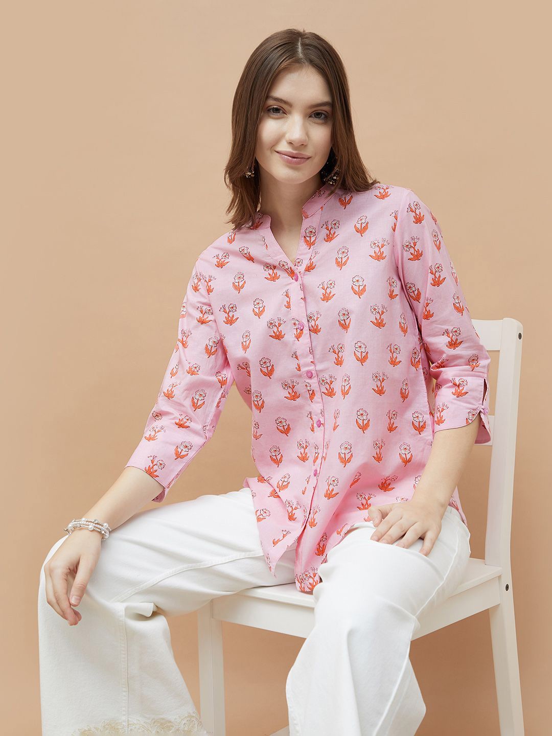 

Colour Me by Melange Women Floral Opaque Printed Casual Shirt, Pink