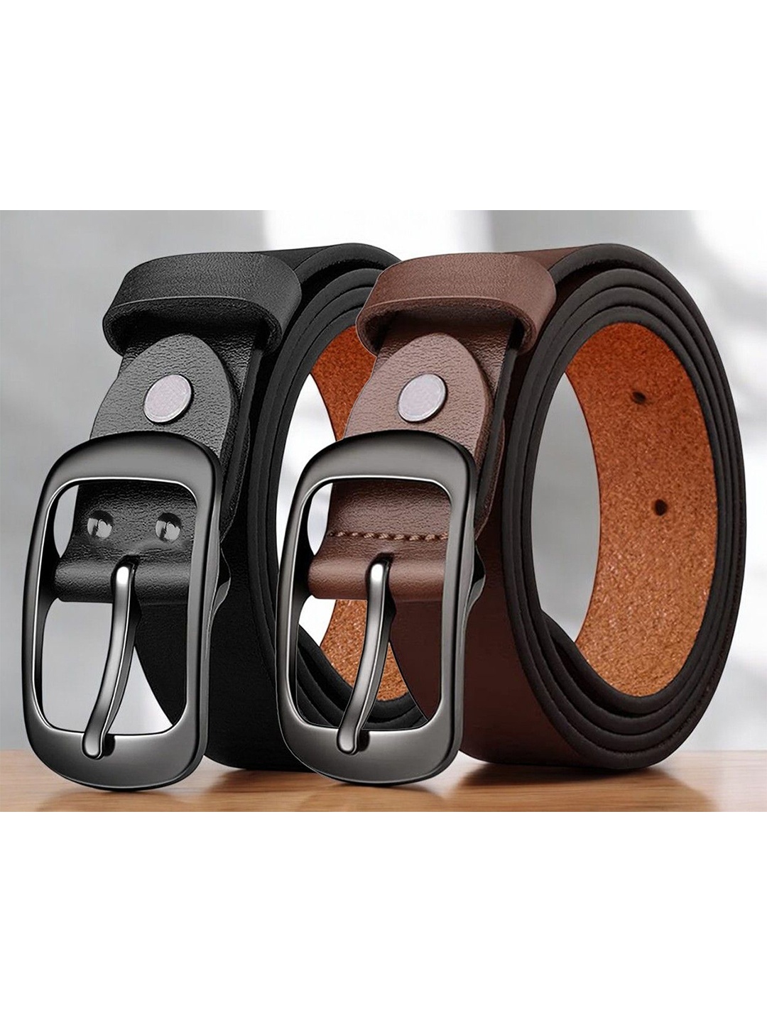 

The Roadster Lifestyle Co Set Of 2 Leather Formal Belts, Black