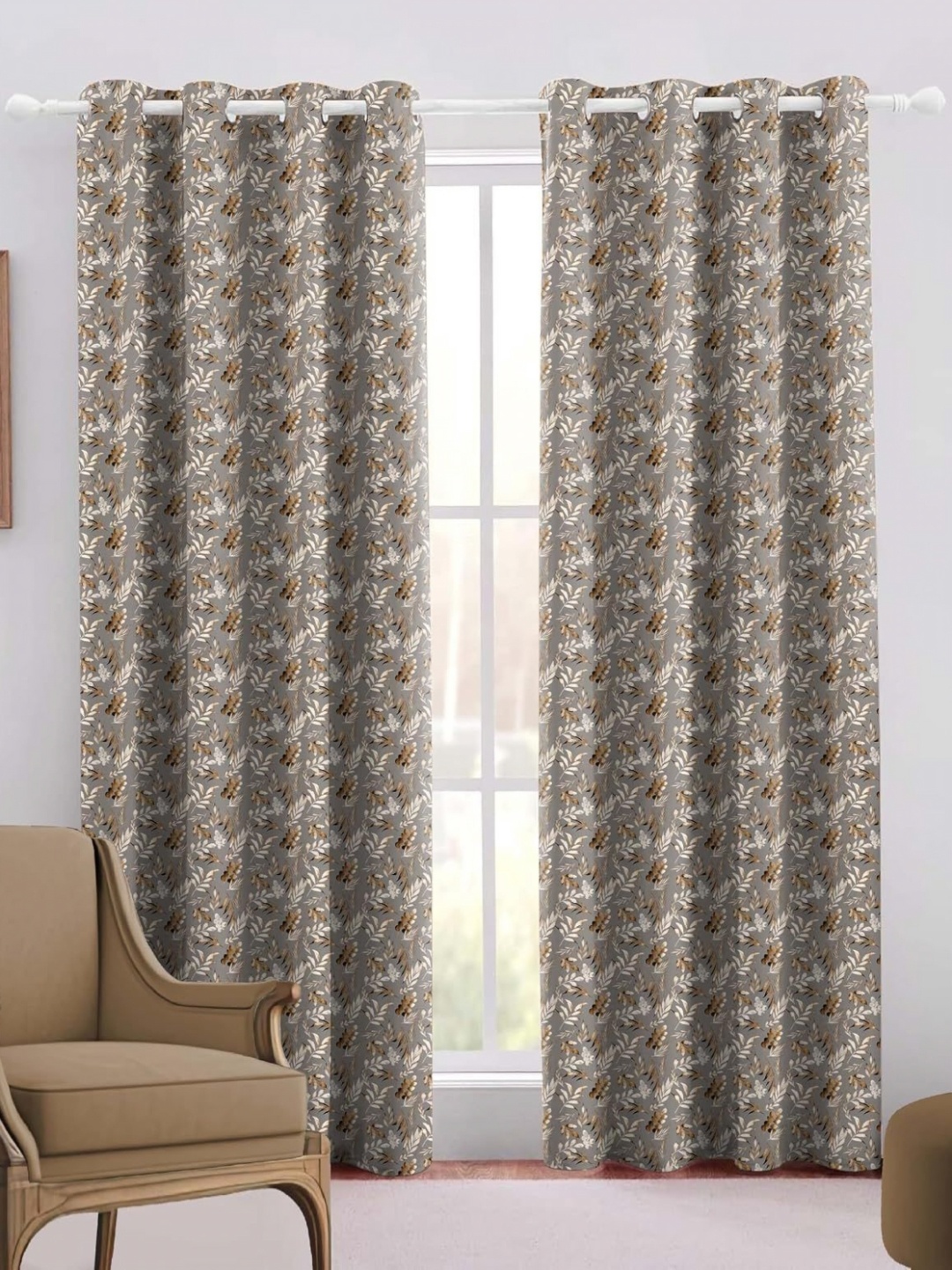 

Trance Home Linen Gold-Toned & Grey Set of 2 Floral Door Curtain