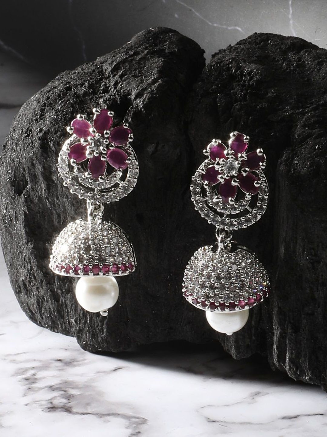 

NILA Contemporary Jhumkas Earrings, Silver