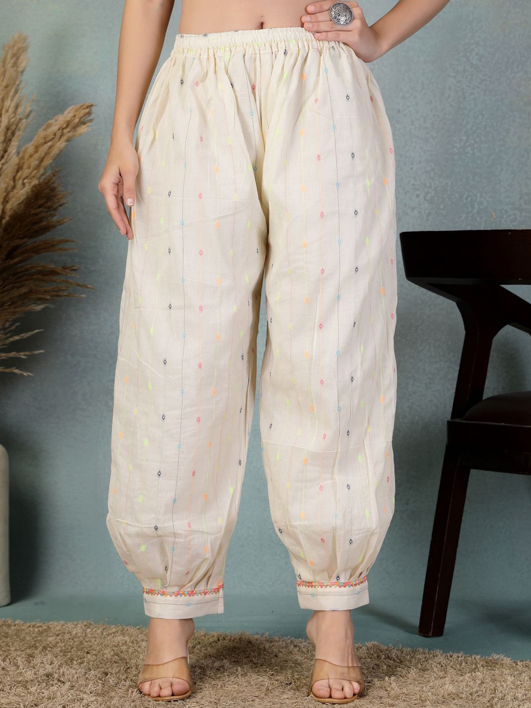 

Clora Creation Women Printed Loose Fit Cotton Salwar, Off white
