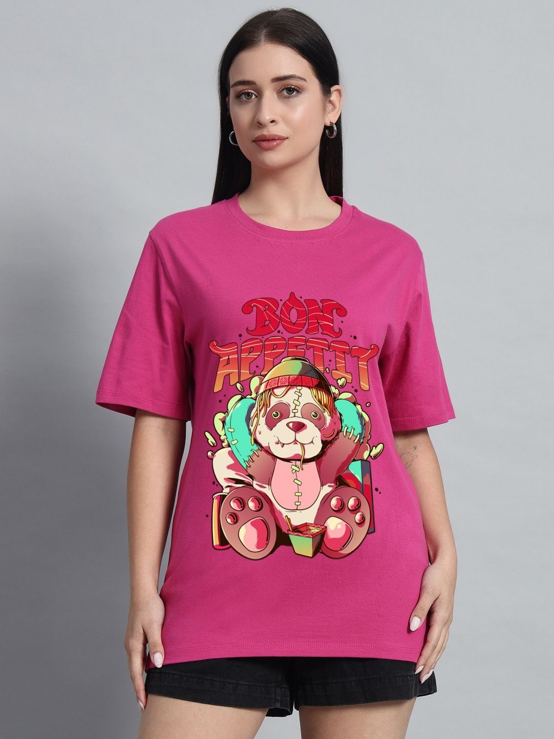 

N1F FASHION Women Drop-Shoulder Sleeves T-shirt, Pink
