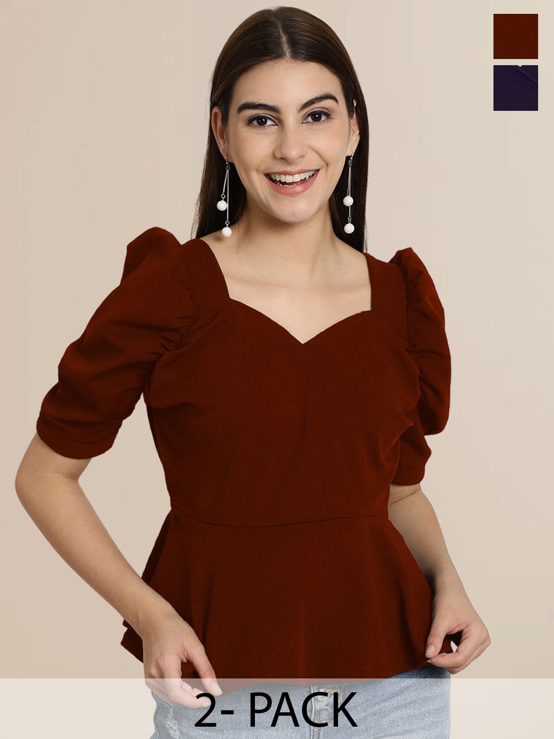 

Tromko Sweetheart Neck Puff Sleeve Top, Multi