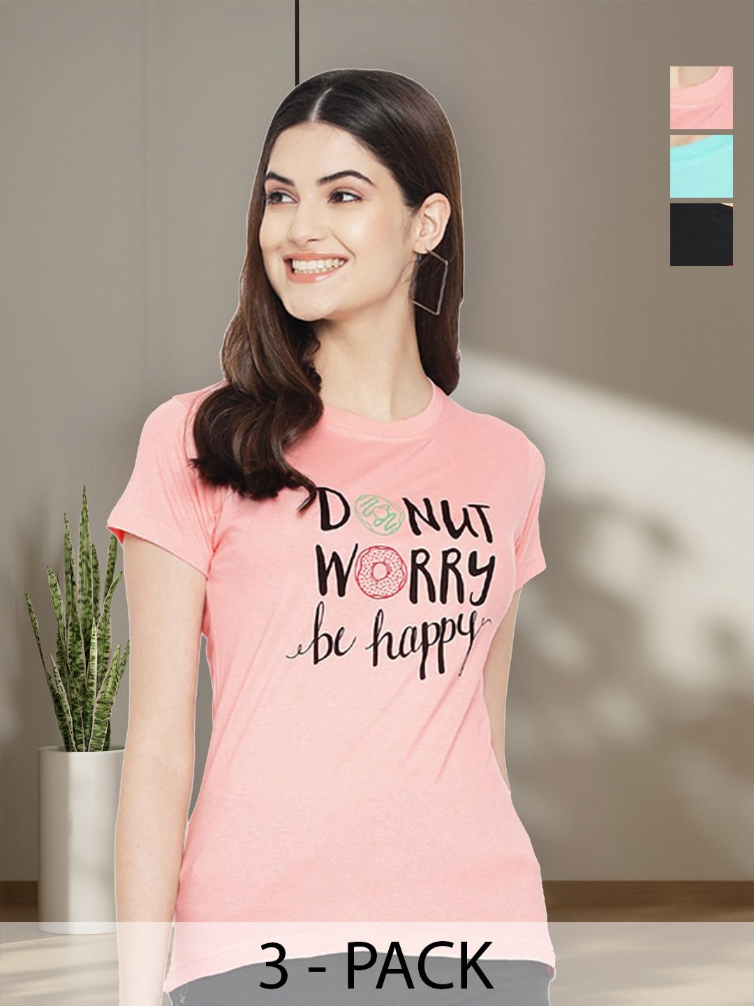 

Tromko Women Typography 3 Printed Applique T-shirt, Multi
