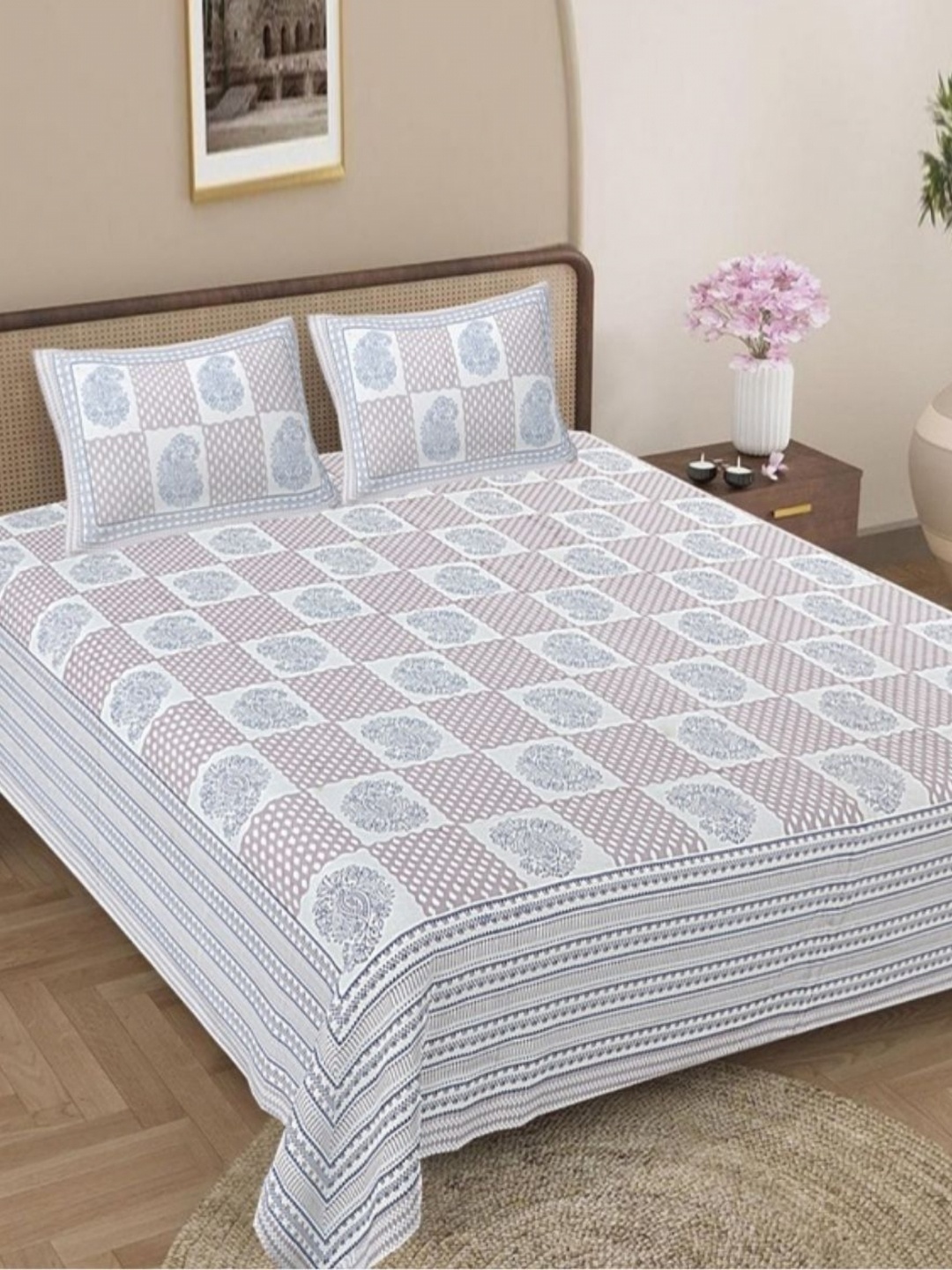 

Jaipur Weaves White & Beige Ethnic Motifs 180 TC Cotton King Bedsheet Set 2.74 m x 2.74 m