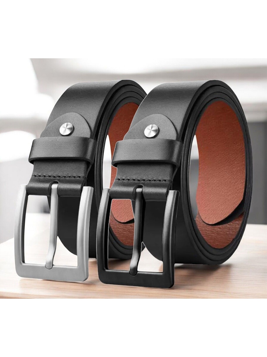 

The Roadster Lifestyle Co Men Set Of 2 Leather Formal Belts, Black