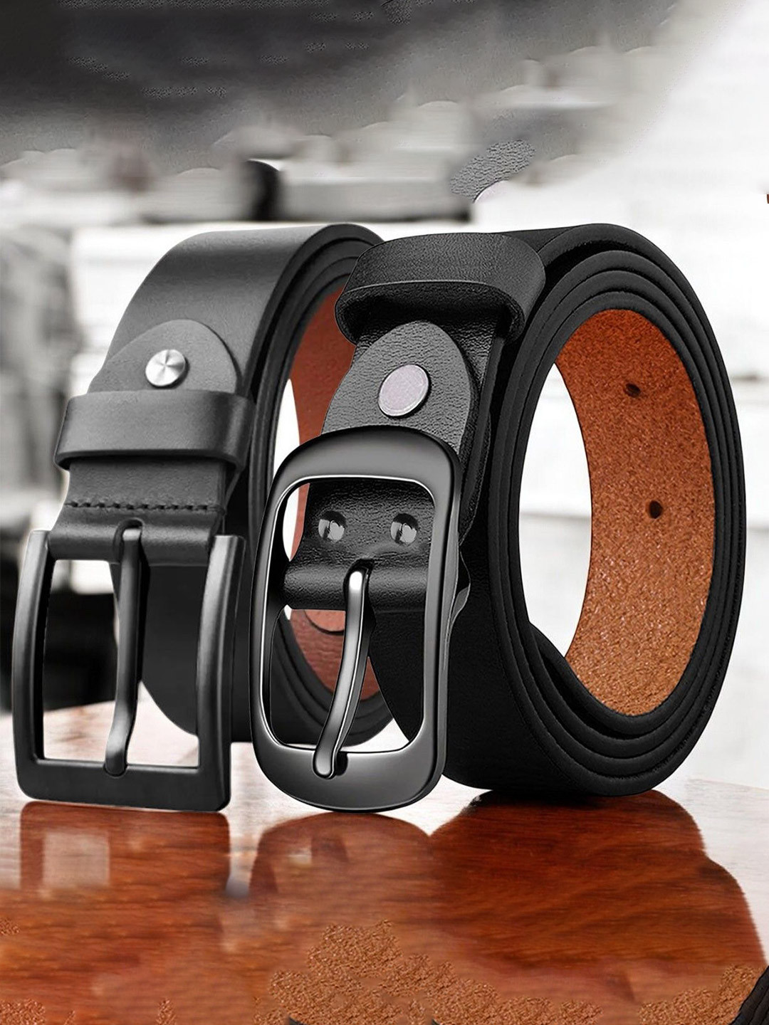 

The Roadster Lifestyle Co Set Of 2 Leather Formal Belts, Black