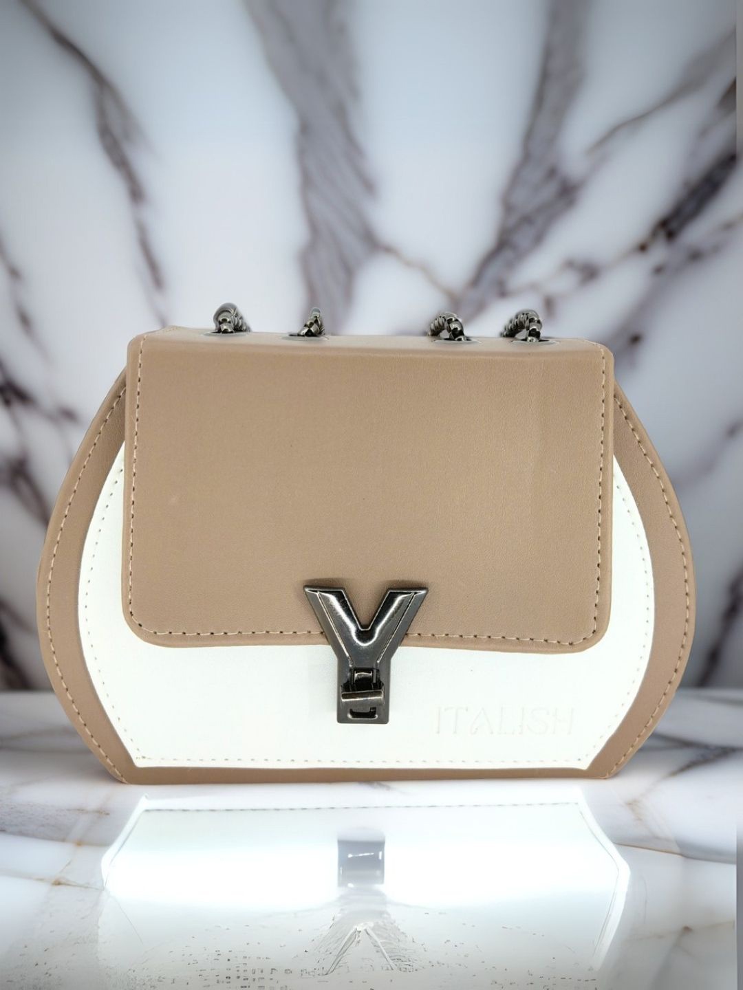 

ITALISH Leather Bucket Sling Bag with Tasselled, Brown