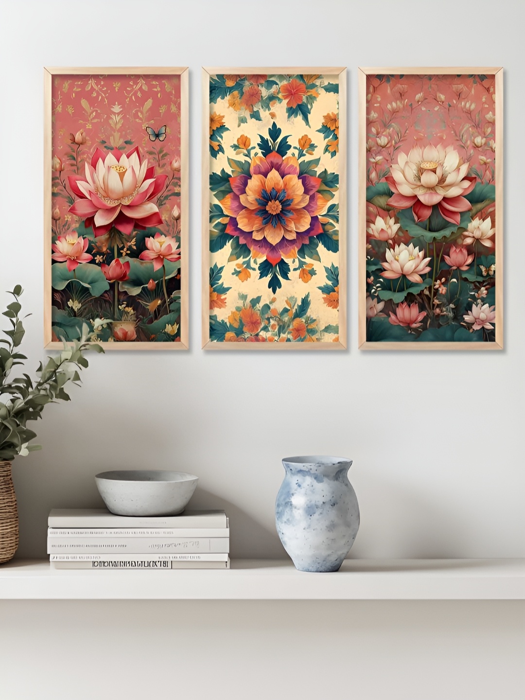 

WALLLANE Rose & Green 3 Piece Wood Abstract Wall Paintings